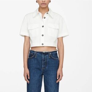 ANINE BING Scout White Cropped Button-Up Shirt